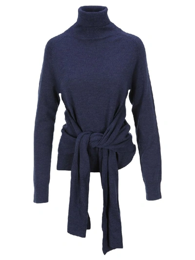 Jw Anderson Knot Detail High Neck Sweater In Navy Blue