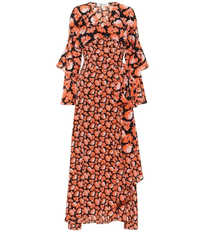 Diane Von Furstenberg Isla Ruffled Printed Silk Crepe De Chine Wrap Dress In Orange