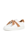 Alexandre Birman Clarita Bow-embellished Faux Shearling-lined Leather Slip-on Sneakers In White/ Cognac