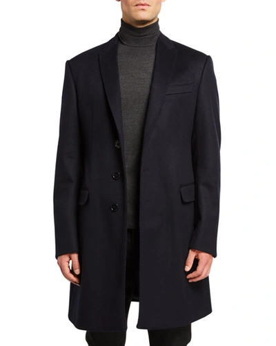 Armani Collezioni Emporio Armani Wool & Cashmere Classic Fit Overcoat In Blue