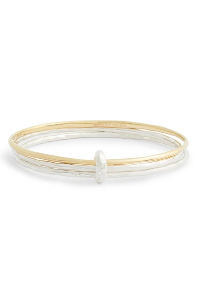 Ippolita Sterling Silver & 18k Yellow Gold Chimera Mixed-texture Bangle Set In Mixed Metal