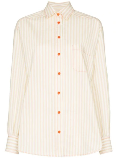 Sies Marjan Emanuela Puff-sleeved Striped Cotton-blend Shirt In Beige,yellow,orange