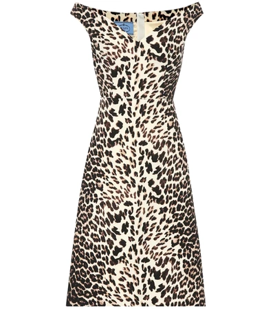 Prada Leopard-print Cady Dress In Multicolor