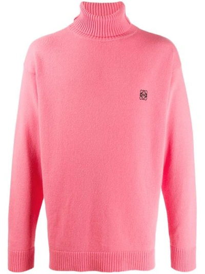 Loewe Anagram-embroidered Wool Roll-neck Sweater In Pink