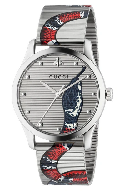 Gucci G-timeless Snake Mesh Strap Watch, 38mm In Silver