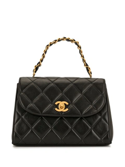 Pre-owned Chanel Diamond Quilted Trapeze Tote In Black