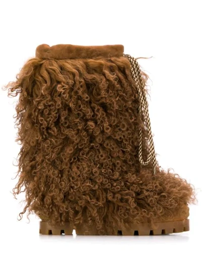 Casadei Lamb Fur Trim Boots In Brown