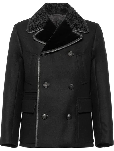 Prada Wool Cloth Peacoat In Black