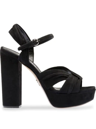 Prada Chunky Heel Platform Sandals In Black
