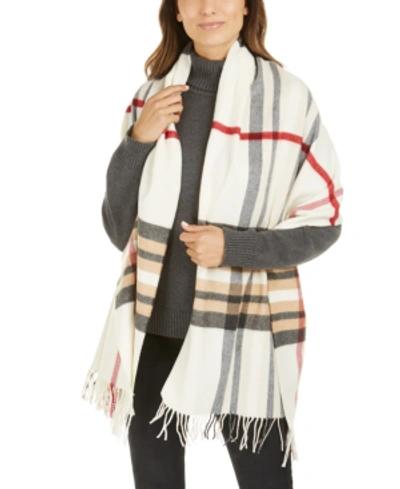 Fraas Exploded Plaid Wrap Cash Mink Scarf In Ivory