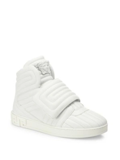 Versace Eros Leather Quilted Greek Key High-top Sneakers In White