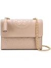 Tory Burch Fleming Small Shoulder Bag In Taupe Tufted Leather In Light Taupe