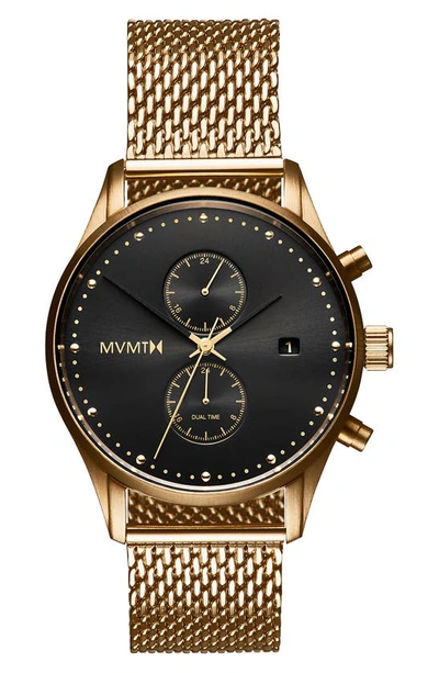 Mvmt Men's Voyager Eclipse Gold-tone Stainless Steel Mesh Bracelet Watch 42mm In Black/gold