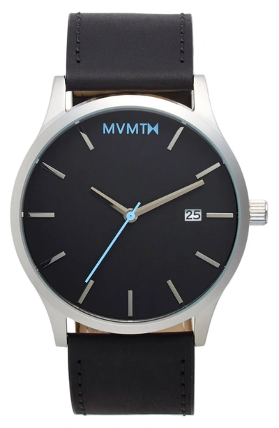 Mvmt Men's Classic Black Leather Strap Watch 45mm In Silver/ Black
