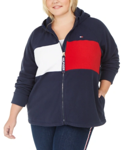 Tommy Hilfiger Sport Plus Size Colorblocked Hooded Jacket In Navy
