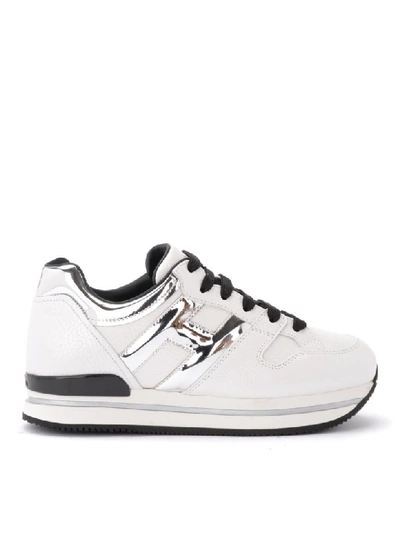 Hogan Sneaker Model H222 In White Leather With Silver Mirror Effect In Bianco