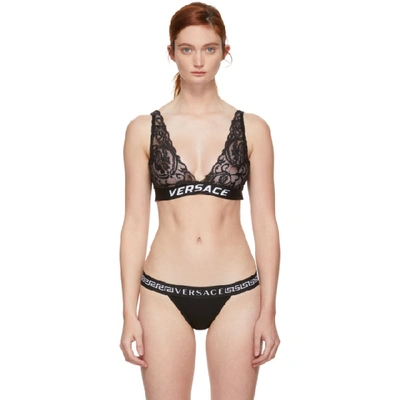 Versace Underwear Black Lace Logo Bra In A1008 Black