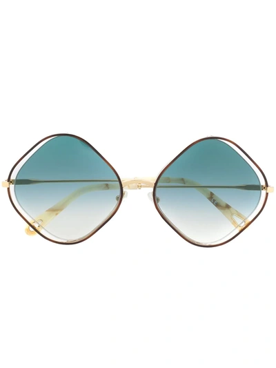 Chloé Poppy Diamond-frame Sunglasses In Gold