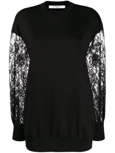Givenchy Lace Sleeve Sweater In Black