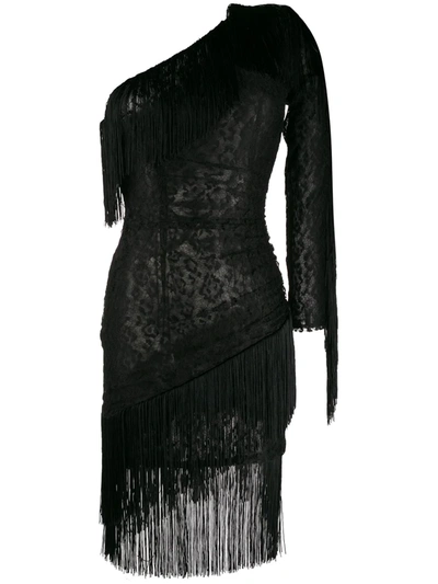 Dundas Floral Lace Fringed Dress In Black