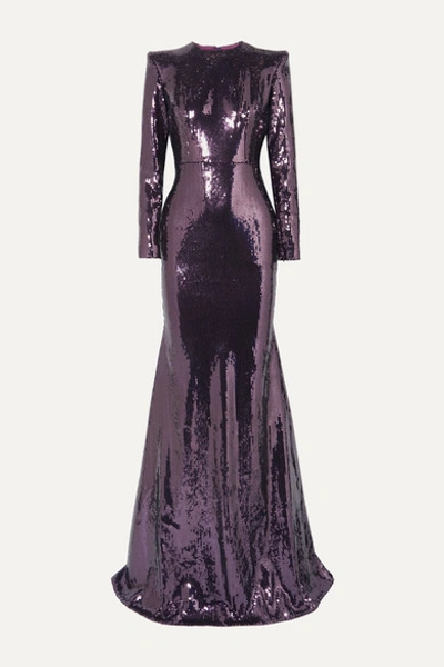 Alex Perry Felix Sequined Satin Gown In Purple