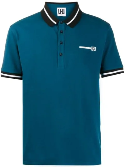 Les Hommes Urban Logo Print Polo Shirt In Blue