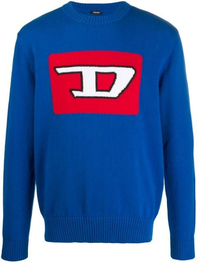 Diesel Logo Intarsia Sweater In Blue