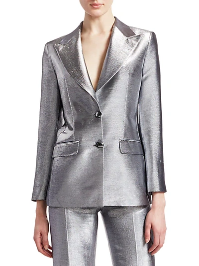 womens silver dress suit SoloveDress Women's 3 Piece Silver Satin Peak Lapel Suit Set (Blazer+Vest+Pants) Silver / US 6