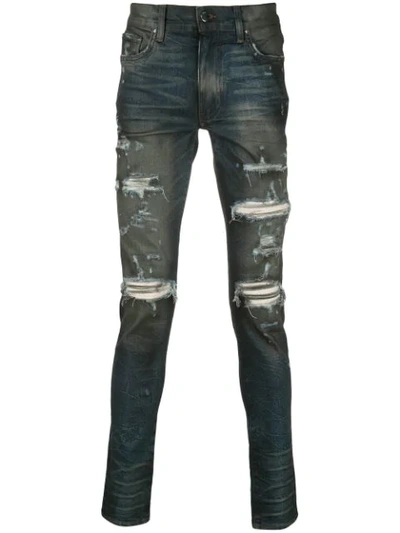 Amiri Cashmere Patch Skinny Jeans In Blue ,grey