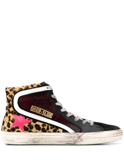 Golden Goose Leopard Print High Top Trainers In Red