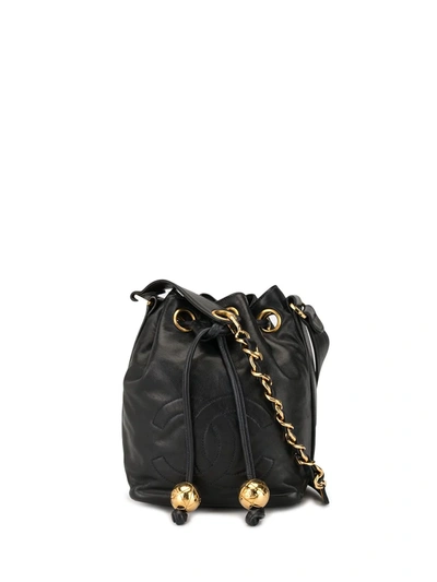 Pre-owned Chanel 1985-1993 Mini Cc Drawstring Shoulder Bag In Black