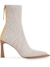 Fendi Fframe Jacquard Pointed-toe Ankle Boots In Beige