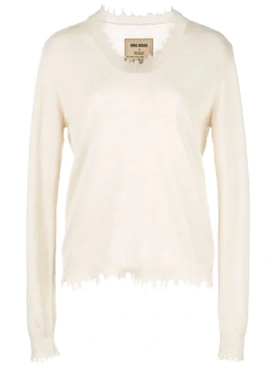 Uma Wang Frayed Knit Jumper In White