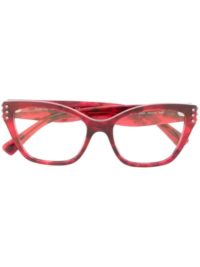 Valentino Rhinestone Embellished Glasses In 红色