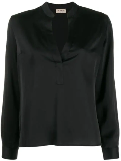 Blanca Split Neck Blouse In Black