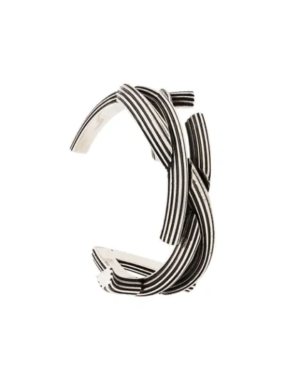 Saint Laurent Monogram Textured Cuff Bracelet In Metallic
