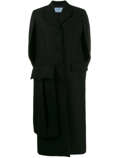 Prada Single-breasted Oversized Coat In Black