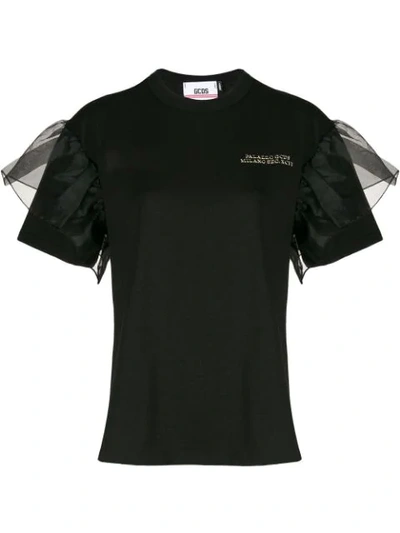 Gcds Ruffled Tulle-embellished T-shirt In Black