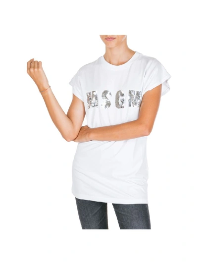 Msgm Double Question Mark T-shirt In Bianco