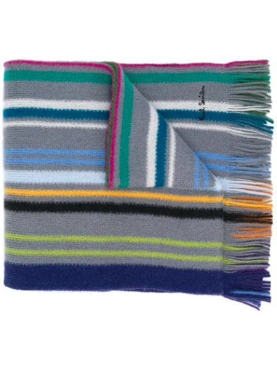 Paul Smith Striped Knit Scarf In Grey