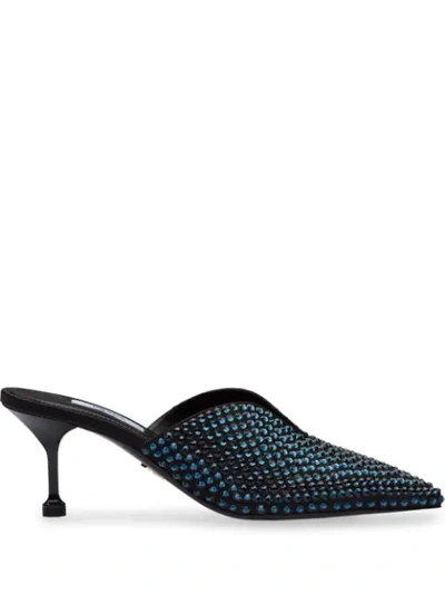 Prada Crystal Embellished Mules In Blue