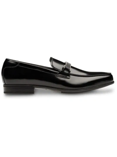 Prada Brushed Leather Loafers In Black