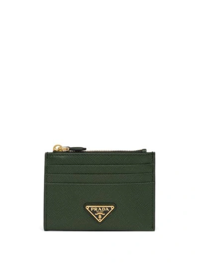 Prada Logo Plaque Card Holder In Green