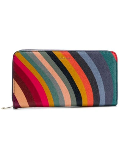 Paul Smith Striped Leather Zip-up Purse In Blue