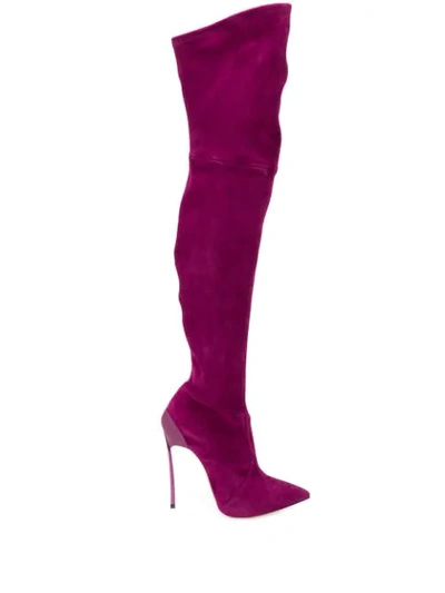 Casadei Over The Knee Stiletto Boots In Purple