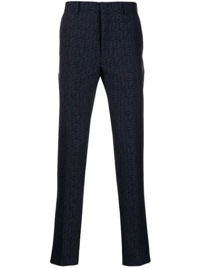 Fendi Logo Pattern Tailored Trousers In Blue