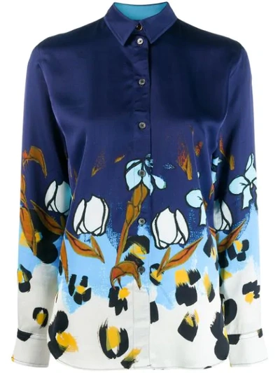 Paul Smith Painted Floral Shirt In Blue