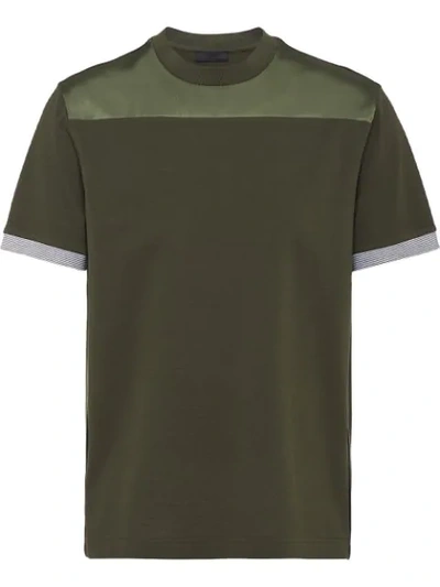 Prada Piqué And Nylon Gabardine T-shirt In Green