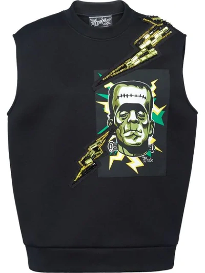 Prada Frankenstein Thunderbolt Sleeveless Top In Black