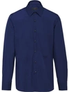 Prada Tonal Embroidered Logo Shirt In Blue